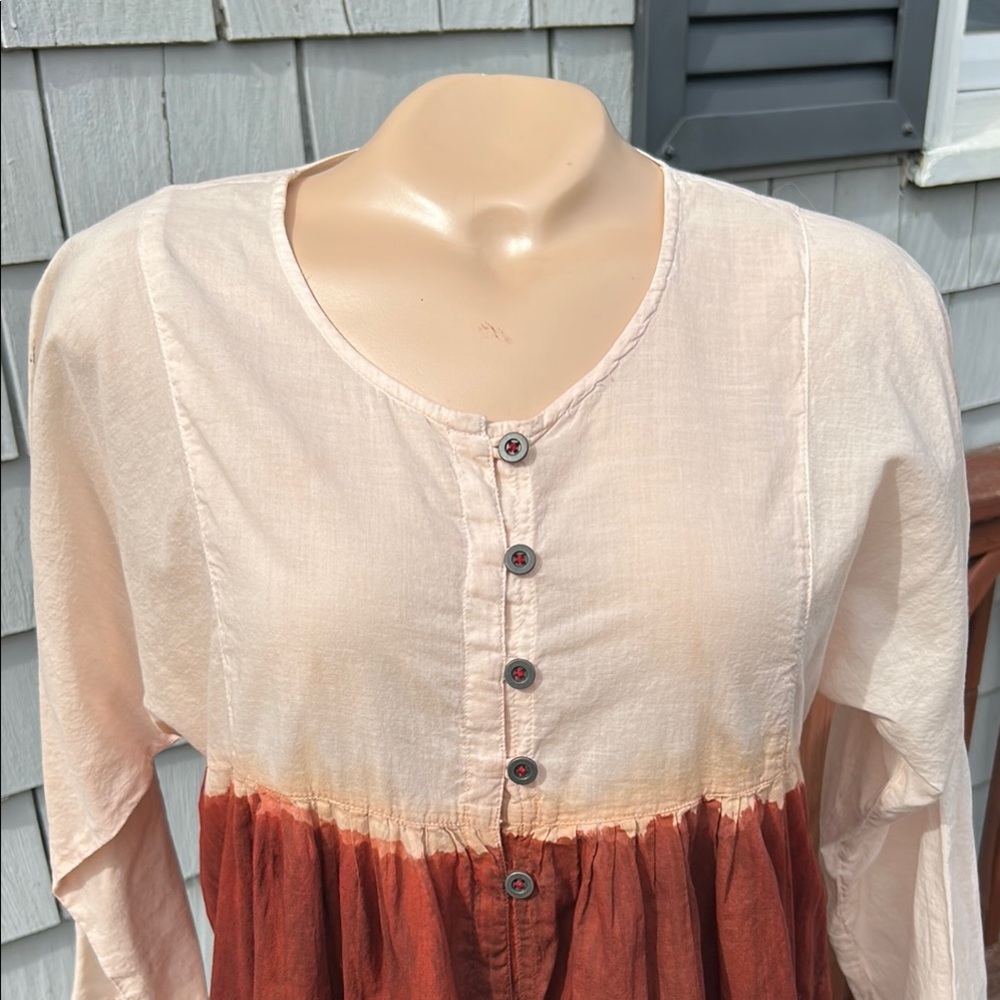 Gudrun Sjoden Cream and Brick Red Buttoned Long Sleeve Dress Size Med - Picture 2 of 10